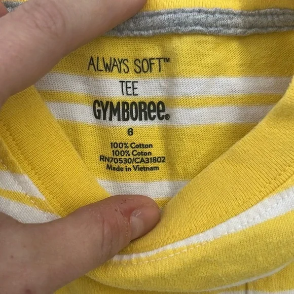 Gymboree Vibrant Yellow and White Striped Short Sleeve Tee with Pocket Boys Sz 6 - Picture 4 of 7